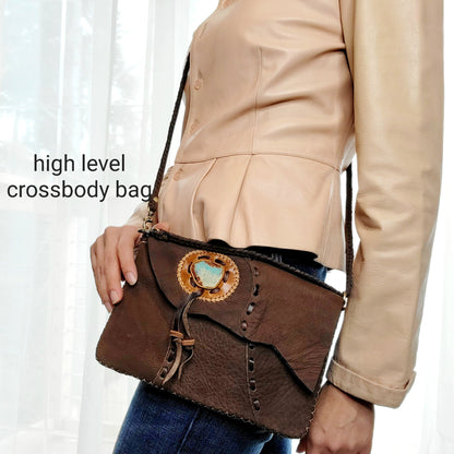 Handmade Cowhide leather adjustable clutch/purse with premium stone accent