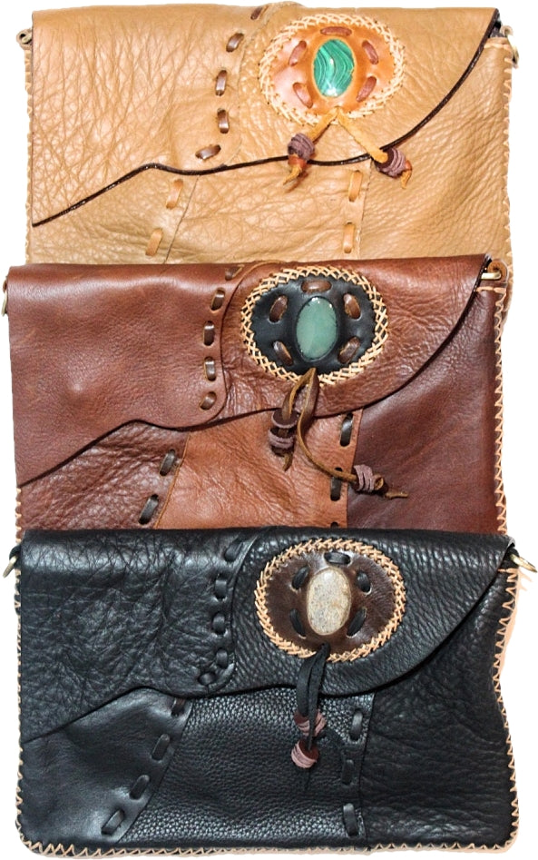 Handmade Cowhide leather adjustable clutch/purse with premium stone accent