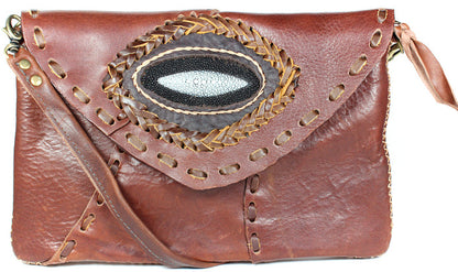 Handmade genuine cowhide leather adjustable clutches/purses with stingray leather accent : TH-LB-17 - Atlas Goods
