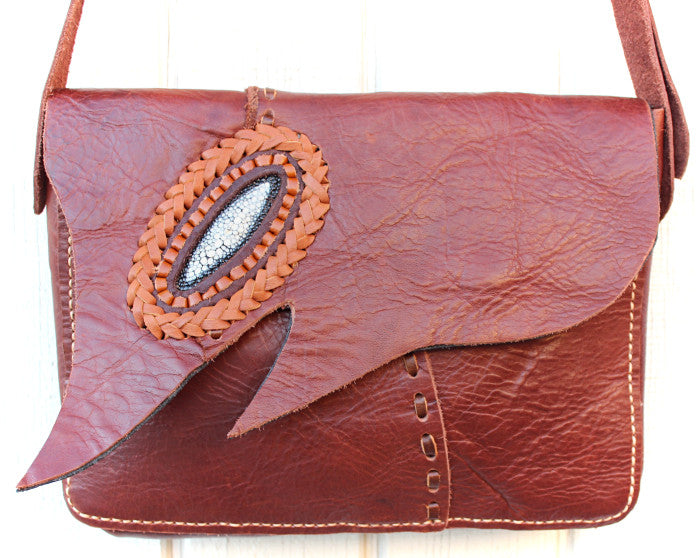 handmade bohemian leather messenger bag with stingray accent - Atlas Goods
