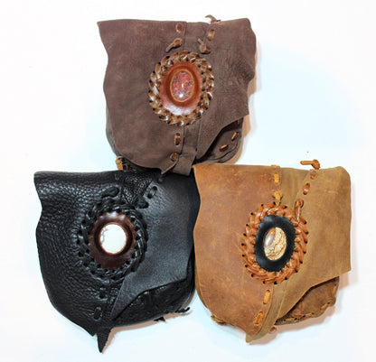 Handmade leather possible bag bohemian/ hippy style with premium stone accent
