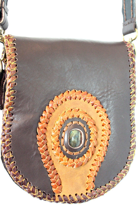 Handmade genuine leather possible saddle bag with hand selected semi- precious stone accent - Atlas Goods
