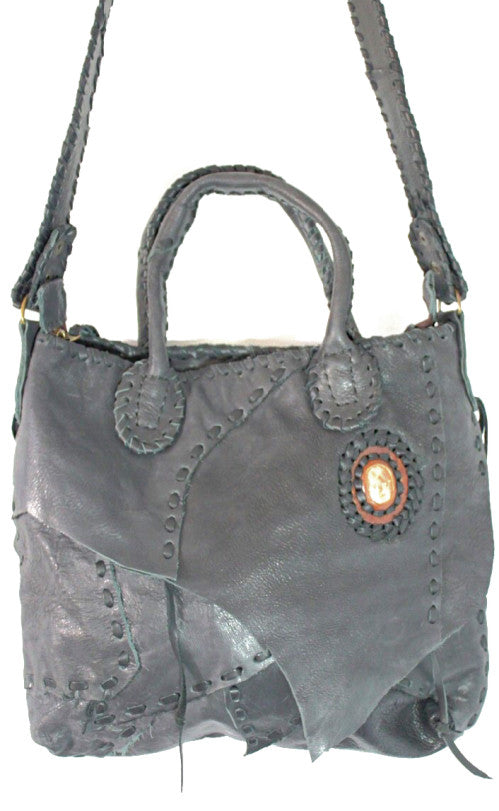 Handmade genuine leather bohemain messenger / tote convertible bag with hand selected semi- precious stone accent - Atlas Goods