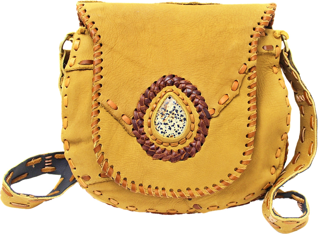 Handmade leather Western Bohemian Crossbody satchel Purse With Premium Stone