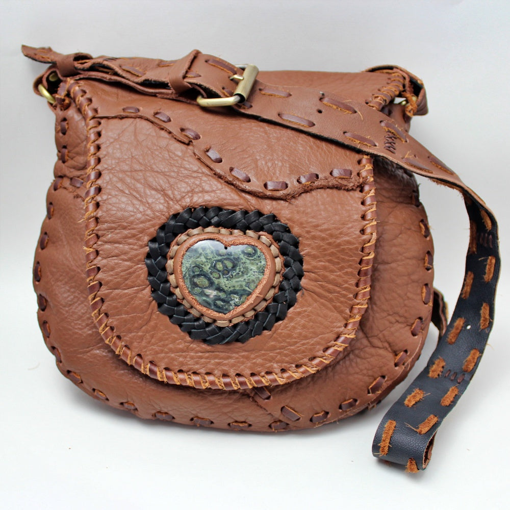 Handmade leather Western Bohemian Crossbody satchel Purse With Premium Stone