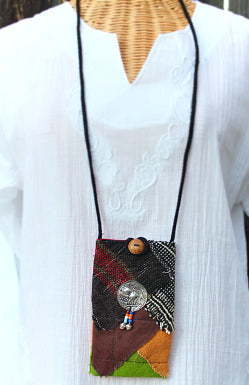 Handmade cotton textile small string purse