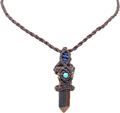 Handmade macramé necklace with crystal point stone pendant