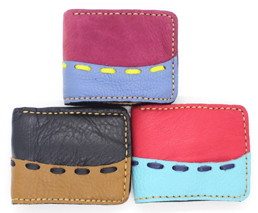 Handmade genuine leather bifold wallet two tone design