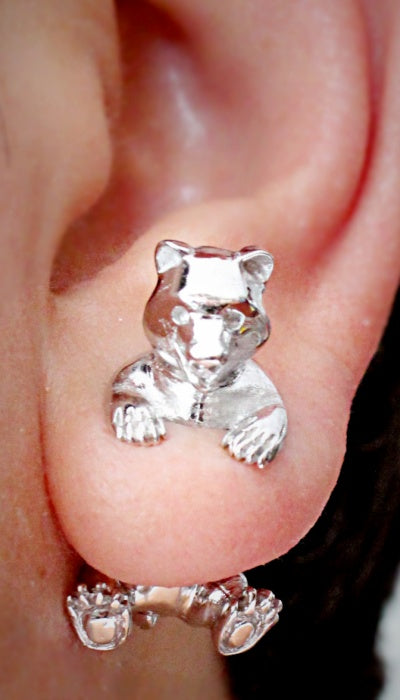 Hand craft Pokee Tru 3D earring double sided post stud Animal style-Bear design