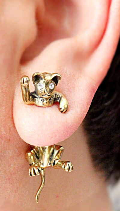 Hand craft Pokee Tru 3D earring double sided post stud Animal style-Lucky cat design