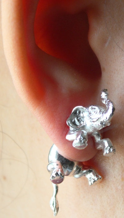 Hand craft Pokee Tru 3D earring double sided post stud Animal style- Lucky elephant design