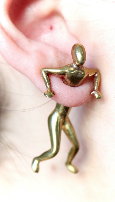 Hand craft Pokee Tru 3D earring double sided post stud figurine style- Stuck man design