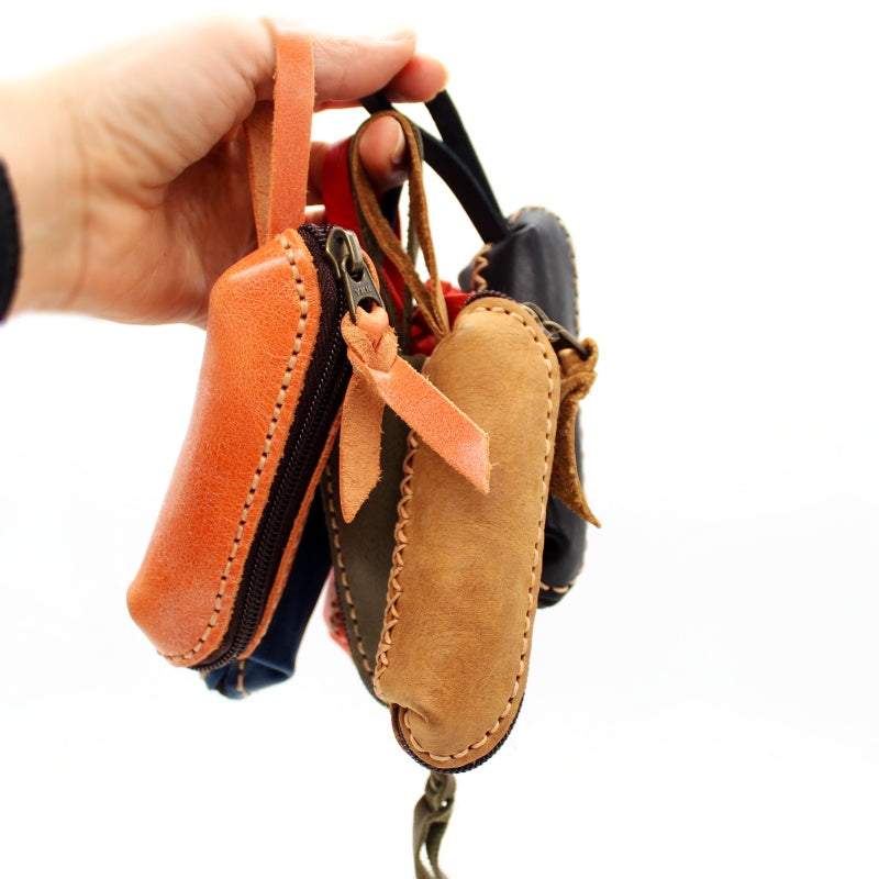Handmade leather tube shape coin purse