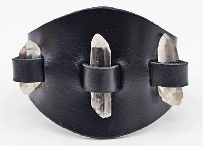 Handmade genuine  leather gem stone crystal holder single strap bracelets/ cuffs (With stones)