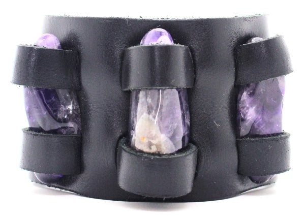 Handmade genuine  leather gem stone crystal holder bracelets/ cuffs double bands (Without stones)