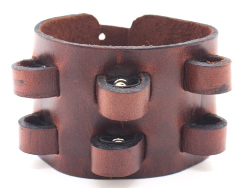 Handmade genuine  leather gem stone crystal holder bracelets/ cuffs double bands (With stones)