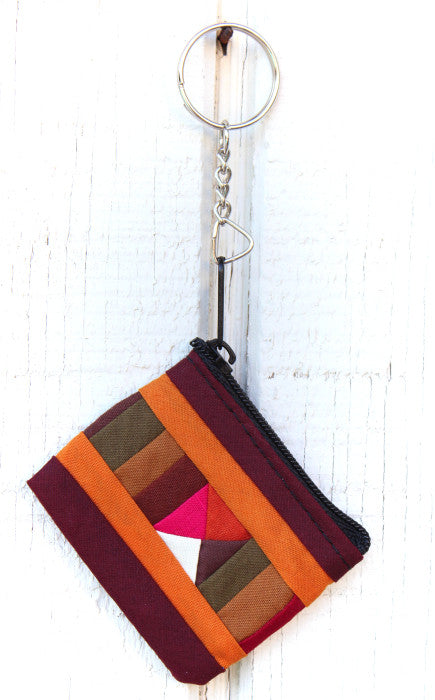 Handmade Lisu hill tribe intricate patchwork zip key chain( 24 pack) : TH-KC-LISU - Atlas Goods