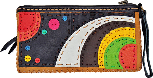 Handmade genuine leather collage art clutch/ wallet-Solar system design