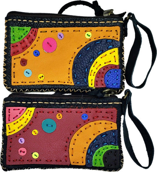 Handmade genuine leather collage art coin purse/ wallet-Solar system design